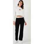 Lela Streç Slim Fit Yüksek Bel Geniş Paça Çimalı Bayan Eşofman Altı 5866078 SİYAH