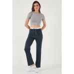 Lela Streç Slim Fit Yüksek Bel Geniş Paça Çimalı Eşofman Altı Bayan Eşofman Altı 5866078 - Füme