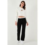 Lela Streç Slim Fit Yüksek Bel Geniş Paça Çimalı Eşofman Altı Bayan Eşofman Altı 5866078 - Siyah