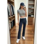 Lela Streç Slim Fit Yüksek Bel Geniş Paça Çimalı Eşofman Altı Bayan Eşofman Altı 5866078 - XL - Füme