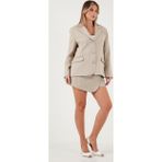 Lela Taşlı Regular Fit Broş Detaylı Ceket-Şort Etek Bayan Takım 6839618 TAŞ