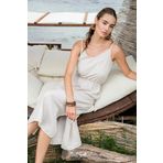 Lela V Yaka İp Askılı Çift Yırtmaçlı Keten Uzun Bayan Elbise 6051292 BEJ