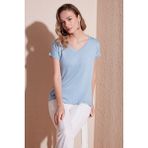 Lela V Yaka Rahat Kesim Bluz Bayan Bluz 5862000 - XL - Bebek Mavisi