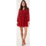 Lela V Yaka Regular Fit Gipeli Düğme Detaylı Şifon Mini Bayan Elbise 611EL01433 KIRMIZI