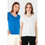 Lela V Yaka Relaxed Fit Yırtmaç Detaylı 2'li Paket Bluz Bayan Bluz 5862000S2 - Ekru-Saks