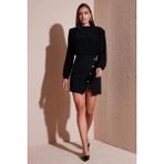 Lela Vatkalı Regular Fit Yırtmaç Detaylı Dik Yaka Mini Boy Bayan Elbise 611EL751 SİYAH
