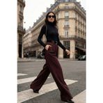 Lela Wide Leg Yüksek Bel Bol Paça Kemer Detaylı Bayan Pantolon 6923855 MÜRDÜM