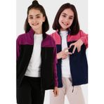 Lela Yumuşak Dokulu Fermuarlı Renk Bloklu Dik Yaka Cepli 2'li Paket Hırka Çocuk Polar 5905001S2 Fuşya Lacivert-Mor Siyah