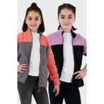 Lela Yumuşak Dokulu Fermuarlı Renk Bloklu Dik Yaka Cepli 2'li Paket Hırka Polar Çocuk POLAR 5905001S2 - Lila - Gri - 9 - 10 Yaş