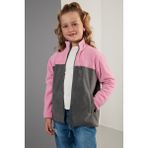 Lela Yumuşak Dokulu Fermuarlı Renk Bloklu Dik Yaka Cepli Hırka Polar Unisex Çocuk POLAR 5905001 - 7 - 8 Yaş - Şeker Pembesi