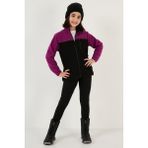 Lela Yumuşak Dokulu Fermuarlı Renk Bloklu Dik Yaka Cepli Hırka Polar Unisex Çocuk POLAR 5905001 - Mor - Siyah - 7 - 8 Yaş