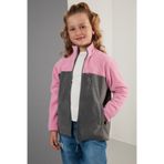 Lela Yumuşak Dokulu Fermuarlı Renk Bloklu Dik Yaka Cepli Hırka Unisex Çocuk Polar 5905001 Şeker Pembe-Gri