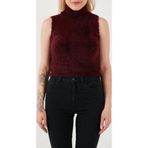 Lela Yumuşak Tüylü Slim Fit Balıkçı Yaka Crop Bayan Süveter 4615566 BORDO