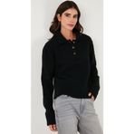Lela Yün Karışımlı Regular Fit Düğmeli Bayan Polo Yaka Kazak 4617019 SİYAH