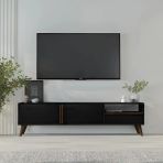 Lema T0018 Tv Sehpası – Çekmeceli Ve 2 Kapaklı – Ahşap Siyah Modern Medya Ünitesi