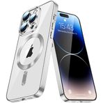 LEMAXELERS MagSafe ile iPhone 11 Pro Max için şeffaf manyetik kılıf, parıltılı şeffaf entegre kamera koruması cam silikon kılıf ince asla sarı koruyucu kılıf iPhone 11 Pro Max için, YIX Silver