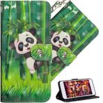 LEMAXELERS Xiaomi Redmi 9A Kılıf, Xiaomi Redmi 9A Cep Telefonu Kılıfı Parıltılı 3D Tatlı Panda Yeşil Bambu Kapaklı Kılıf PU Deri Kılıf Mıknatıslı Koruyucu Kılıf Stand Xiaomi Redmi 9A için Cep Telefonu
