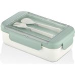 Lemmoni Qlux Taşınabilir Lunch Box Bölmeli Beslenme Kabı Çatal Kaşıklı 1100ML - Yeşil