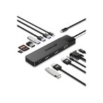 Lemorele TC200, 13 In 1 Type-C Hub Docking Çoklayıcı Çift HDMI VGA Ethernet RJ45 100W Pd Şarj USB Çoğaltıcı