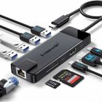 Lemorele TC93 10 In 1 Type-C Hub Çoklayıcı Multiport Dock Station - Gigabit Ethernet (RJ45), 4K HDMI Görüntü, 100W Pd Hızlı Şarj Adaptör - Koyu Gri