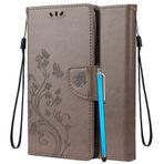 LEMORRY Kılıf Samsung Galaxy Note10+ için Kılıf Deri Kapaklı Cüzdan Kılıf İnce Tampon Koruması Manyetik Bant Stant Kart Yuvası Yumuşak TPU Kılıf Galaxy Note10+ N975F için, Şanslı Çim (Gri)