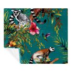 Lemur Baskılı Yumuşak Hafif Peluş Polar Battaniye Rahat Çift Kişilik Yatak Kanepe Kanepe Seyahat ve Kamp Dostu 149 cm x 199 cm
