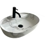 Lena E-2114M1 Tezgah Üstü Lavabo Beyaz Mermer Desenli - Gri