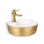 Lena E-5002A Altın Beyaz Tezgah Üstü Porselen Lavabo