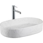 Lena E-W1202M8 Tezgah Üstü Lavabo Mat Beyaz Mermer Desenli