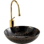 Lena EY-7032S Tezgah Üstü Lavabo - Siyah - Altın