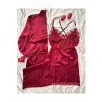 Lena Homewears Saten İkili Bordo Gecelik Sabahlik Seti