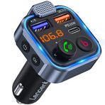 LENCENT FM Verici Bluetooth V5.3 Araç Radyosu Derin Bas Müzik Adaptörü Eller Serbest Konuşma Sistemi Araç Şarj Cihazı Çift USB Bağlantısı PD Tip C 18 W QC 3.0 USB Hızlı Şarj Mavi Ortam Işığı ile