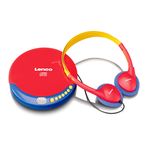 Lenco CD-021 CD çalar, çocuklar için, taşınabilir CD çalar, Discman, ses seviyesi sınırlamalı kulaklık, CD-R/RW okur, entegre pil, şarj kablolu, kırmızı/mavi