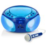 Lenco Kinder CD-Player SCD-650 mit Mikrofon, Karaoke-Funktion und Lichteffekten (CD / MP3, USB, AUX, LCD-Display, UKW Radio), blau