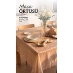 LENDASHOP Naturel Masa Örtüsü Dantel Kenarlı Leke Tutmaz Silinebilir Şık Yemek Masası Örtüsü 140x220 cm