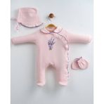 Lenna Baby Yenidoğan Kız Bebek Hastane Çıkışı 3'lü Set Lavanta Nakışlı Pamuklu Tulum Takımı - 3 - 6 Ay - Pembe