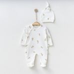 Lenna Baby Zeytin Baskılı Unisex Patikli Kendinden Eldivenli %100 Pamuk Uyku & Günlük Tulum - 3 - 6 Ay - Beyaz