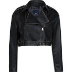 Lenora Kadın Silme Cropcut Biker Hakiki Deri Mont - 01-Siyah - XS