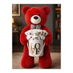 lenostra 90cm Büyük Kırmızı Peluş Ayı 15'li Kırmızı Kalpli Mini Ayıcık Beyaz Gold Love Kutusu Sevgiliye Doğum Günü Yıldönümü Konsept Hediye