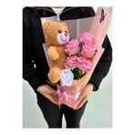 lenostra Ayicik-Buket43 Sevgiliye Yapay Çiçek Buketi 25Cm Kahverengi Ayıcıklı Peluş Buket Çiçek Buketi Sevgiliye Çiçek Kız