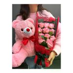 lenostra Cicek-Buket42 35Cm Pembe Ayıcık Ve Pembe Kadife Gül Buketi Hediye Sepeti Yılbaşı Cicek Sevgiliye Buket
