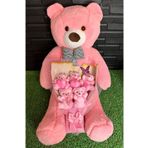 Lenostra Kız Arkadaşa Hediye Kelebek Süslemeli Kalpli Ayıcık Buketi ve 80CM Pembe Ayıcık