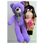 lenostra Konsept-Buket17 Sevgiliye Hediye - Labubu Peluş Oyuncaklı Pembe Güllü Buket Ve 80Cm Büyük Mor Ayıcık - Kiza Hediye