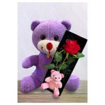 lenostra Set-Hediyelik19 Sevgiliye Hediye 25Cm Mor Ayıcık Ve Hediye Kutusunda Kırmızı Gül Ve Pembe Mini Ayıcık Hediye Seti
