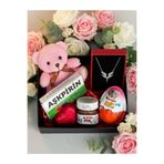 lenostra Sevgiliye Hediye Kutusu - Pembe Mini Ayıcık - Çelik Melek Kolye - Nutella - Kinder - Aşkpirin - Kalp