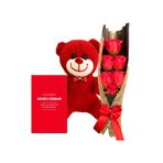 lenostra Sevgiliye Hediye Romantik Hediye 25cm Kırmızı Ayıcık Sevgili Cüzdanı ve 5li Küçük Yapay Gül Buketi