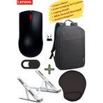 Lenovo Mouse Kablosuz GY51L52638, Laptop Sırt Çantası, Kamera Kapatıcı, Laptop Standı, Mousepad, - Siyah