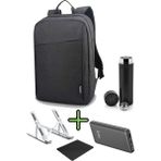 Lenovo Sırt Çantası 15.6 Inç B210 Laptop Çantası, Hızlı Powerbank, Termos, Laptop Standı, Mousepad 5'li Set - Siyah