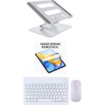 Lenovo Tab M10 Plus 3rd Gen TB125FU Uyumlu Stand Ekran Koruyucu Klavye Mouse Set - Beyaz