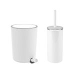 Lenox 5 Lt Pedallı Banyo Çöp Kovası Tuvalet Fırçası Set Beyaz 2'li